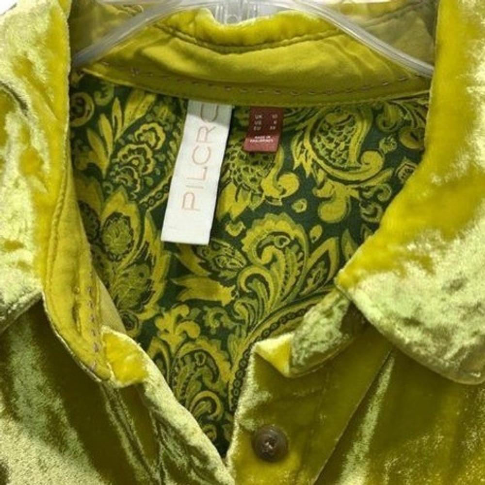 Pilcro and the Letterpress Chartreuse Green Velvet Button Down Shirt Womens 6 - Picture 4 of 12